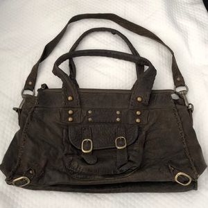 CARLA MANCINI Pebble Leather Handbag in Olive